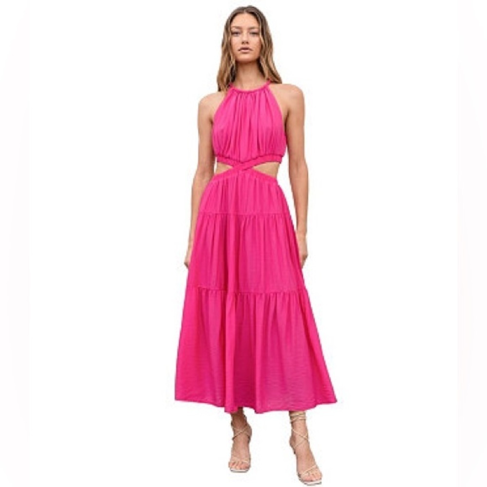 NWT Moon River Women's Pink Halter Neck Cut-Out Midi Dress Size L